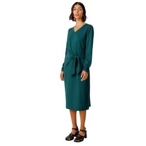 SKFK Luar Green Tie Front Long Sleeve Tencel Midi Dress Size 6 Reg. $109 NWOT